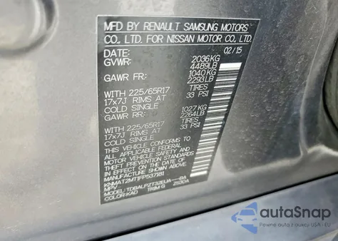 2015 Nissan Rogue S z USA, uszkodzony, nr VIN KNMAT2MT1FP537181